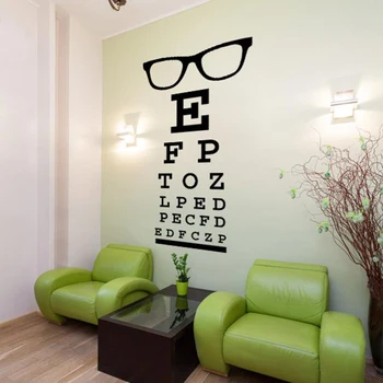 Store Briller Eye Chart Optiske Vindue Wall Sticker Øje Læge Optometry Hipster Briller Specs Rammer Glas Vægoverføringsbillede Vinyl