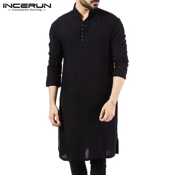 NYE 2021 Mænd Shirts med Lange Ærmer Kjole Islamiske Chemise Elegante Kaftan Robe Pakistanske Mand Indisk Tøj Muslimske Aaudi
