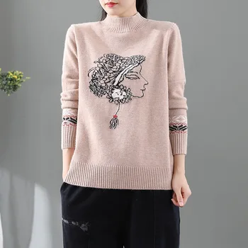 Antal LuLu 2020 Koreanske Mode Stil Vinter Dame Strikket Tøj Ladies Casual Vintage Trøjer Rullekrave Varm Løs Pullovere