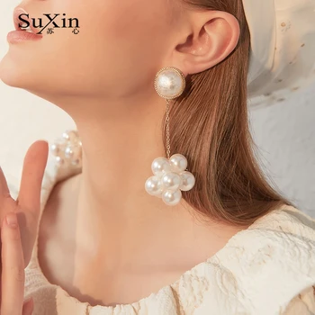 SuXin øreringe 2020 nye enkle perle string temperament øreringe til kvinder længe perle vedhæng øreringe smykker gave