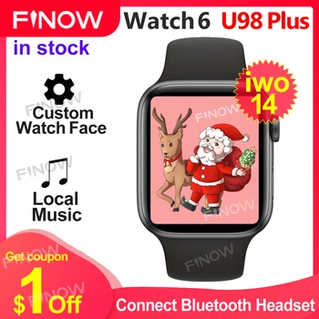Smartwatch Iwo 14 U98 Plus PK FK 88 Reloj stemmestyring Smart Lås Skærm SOS BodyTemperature Smart Ur Til IOS Android
