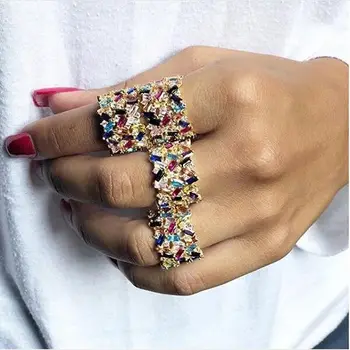 GULD Farve Stak Stabelbare Baguette Rainbow CZ Mode Fantastisk Høj Kvalitet Evighed Band Engagment Finger Ring For Kvinder Gaver