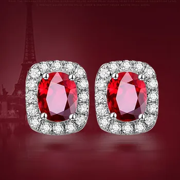 Lille Elegant Ruby rød Krystal Smykkesten stud øreringe kvinder mode zircon diamant hvid guld, sterling silver925 luksus smykker
