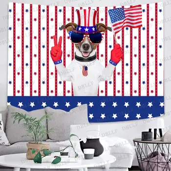 Simsant Akvarel Kaktus Gobelin Planter Hund Baggrund Amerikanske Flag Gobelin til Room Decor