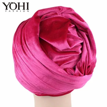 Mode Hot salg Stil Velvet Lang Turban Hale Cap Indpakket Hoved Muslimske Tørklæde hijab Hat Headwrap Tørklæde til kvinder