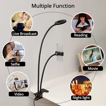 2 i 1 LED Selfie Ring Lys Med Lang Arm Mobiltelefon Holder Til Youtube Tiktok Makeup Fotografi Udfylde Lampe til iPhone/Android