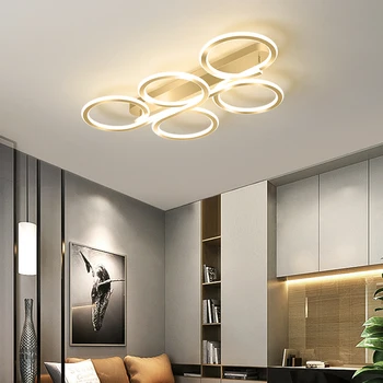 Moderne LED-stue loft lys til soveværelse, arbejdsværelse Guld loftslampe Rund kreativ kombination Armaturer 110V220V