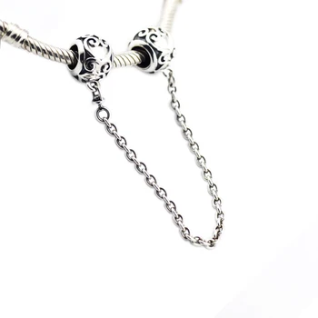 Fortryllet Hjerte Sikkerhed Chain Perler 925 Sterling Sølv Charms og vedhæng til smykkefremstilling Passer Oprindelige Charme Armbånd