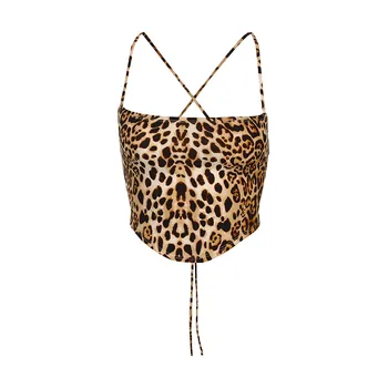 Kvinder Sexy Leopard Afgrøde top Backless Bandage Lace-up Sommeren Club Streetwear Tanke Vest Slynge Mode Åben Ryg Lingeri