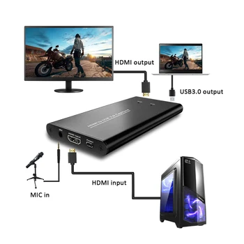 4K HDMI / USB3.0 videooptagelse Dongle Video Optagelse Live-Streaming med Mic Input til PS4/XBOX/Switch/Kamera