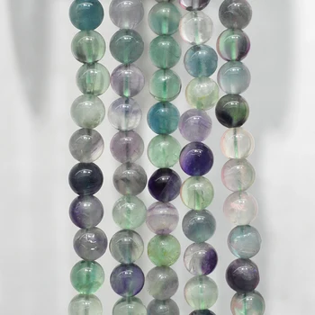 FLTMRH-engros Naturlige Sten Perler Farverige Fluorit Runde Løse Perler til smykkefremstilling 15.5 Cm Vælge Size4. 6.8.10.12 Mm