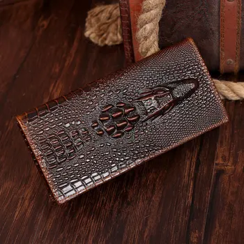 Hot sælger man garanti ægte læder Tegnebøger mandlige lange Lommer Krokodille mønster pung for mænd purse wallet