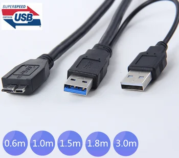 5 gbps Micro B USB 3.0-Eksterne harddisk-Kabel med USB-Strømforsyning, Kabel-0,6 m 1,0 m 1,5 m 1,8 m 3,0 m 2 3 ft 5ft 6ft 10ft Sort