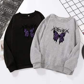 2021streetwear Hætteklædte Sweatshirts Kvinder Trykt Butterfly Sweatshirts Farverige Casual Print langærmet Skjorte Sudadera Mujer