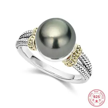 S925 Sølv Perle Ring for Kvinder Bizuteria Bryllup Anillos De diamant Ædelsten sølv 925 smykker Grå Perle Ring kvinder