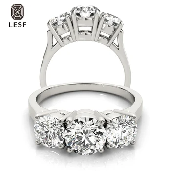 LESF 925 Sterling Sølv Ring Luksus Runde Cut Skinnende SONA, hvor 1 Carat Center Sten Bryllup Smykker til Kvinder Engagement Gave
