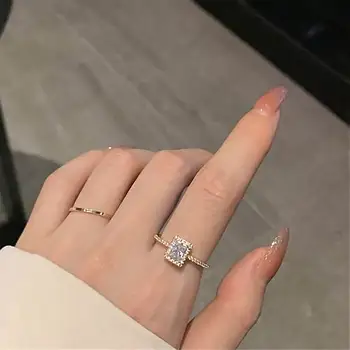 Luksus-Pladsen Skinnende Zircon Ringe Til Kvinder koreansk Stil Fine Enkle Micro Bane Smykker Åben Ring Justerbar bijoux gaver