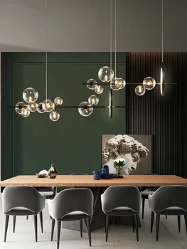 Moderne LED-Lysekrone Klart Glas Bolden Langt størrelse Pendel Til spisesal, Bar, Restaurant, Kaffe Butik, Kontor Hængende Lys