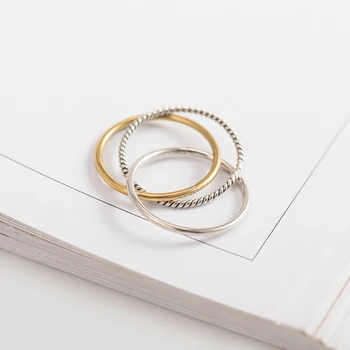SHANICE 925 Sterling Sølv Ring (Tre Lag Enkel Flettet Væver Midterste Ring Tredobbelt Ring For Kvinder Smykker Thai Sølv