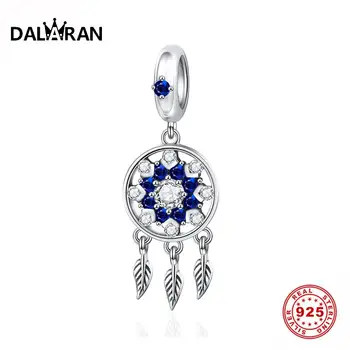 DALARAN Snefnug Fjer Dreamcatcher Perle For Kvinder Europæiske Charme Armbånd af 925 Sterling Sølv Crystal Heart Charms Smykker
