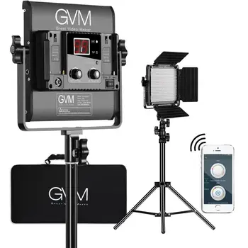 GVM Fotografering Video Studio Belysning GVM-480LS med WiFi Remote APP Styring Fold Stativ Stå Bi-Farve 480 LED Lys Panel Kit