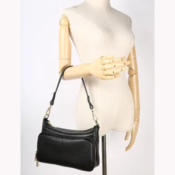 Zency Elegante Kvinder Håndtaske Ægte Læder Damer Skulder Bag Crossbody Messenger Taske Mode Hobos Sort Høj Kvalitet