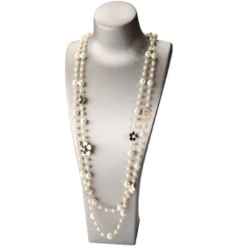Luksus brand design nummer 5 lange perle halskæde camellia dobbelt lag sweater kæde kvinde party smykker