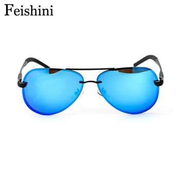 FEISHINI 0761 UV-Beskyttelse Kvindelige solbriller Klart Polaroid Linse Driver Aluminium Polariserede Solbriller Mænd Blå Spejl