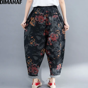 DIMANAF Plus Size Kvinder Harem Bukser, Vintage Print Løs Stor Størrelse Bukser Pantalones Kvindelige Elastisk Talje Lange Bukser 2019 Efteråret