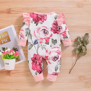 PatPat 2021 Nye Forår og Efterår Baby Girl Flower Pjusket Én Stykker Lange Ben Buksedragt Baby Tøj