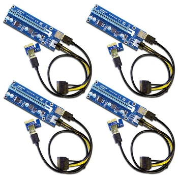 4-Pack PCIe 6-Pin PCI-E 16X til 1X Drevet Riser-Adapter-Kort med 60cm USB 3.0 forlængerkabel & 6-Pin PCI-E-SATA