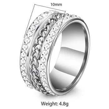 10mm Herre Dame Ring Hvid Guld Farve Bryllup Band Iced Out Bane Rhinestone Bremse Link Ring Bling Smykker Gaver Engros LGR60