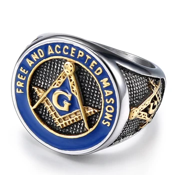 Tilbehør til mænd ringe 2020 Frimurer rustfrit stål signet-ring 2020 mode smykker blå ringe til mænd engagement ring