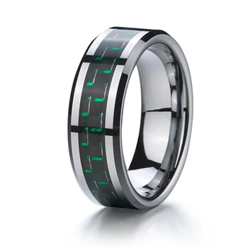 Mændenes tungsten ring med grøn og sort carbon fiber 8mm bredde fashion ringe 2019
