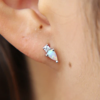 925 sterling sølv minimalistisk pige design smykker tear drop opal anti allergi sølv øreringe