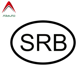 Aliauto Personlighed Bil Mærkat Srb Serbien landekode Oval Vinyl Vandtæt Solcreme Anti-UV-Decal Sort/Sølv,14cm*9cm