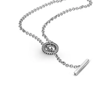 2020 925 sterling sølv Mode Pavé Cirkel Logo T-Bar Hjerte Halskæde til Kvinder Smykker Bryllup gave