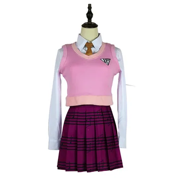 Kaede Akamatsu Cosplay Costume Pink Nederdel Sæt Skolen Pige Shirt+Vest+Nederdel+Slips+Sok Uniform Nye Danganronpa V3 Cosplay Halloween