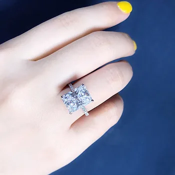 Håndlavet Radiant Cut 3ct Lab Diamant Ring i 925 sterling sølv Bijou Engagement Bryllup band Ringe til Kvinder, Brude Fest Smykker
