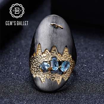 PERLE ' S BALLET Naturlige Schweiziske Blå Topas Ædelsten Finger Ring 925 Sterling Sølv med Håndlavet Treasure Ringe til Kvinder Bijoux