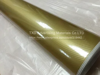 Premium kvalitet, Super Blank Guld 5D Carbon Fiber Vinyl 5D kulfiber Wrap 5D Carbon Fiber Film For bil og Motorcykel