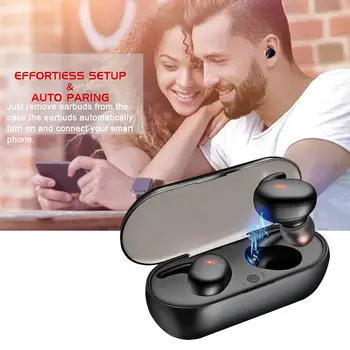 TWS Trådløse Hovedtelefoner True Bluetooth-5.0 Øretelefoner IPX5 Vandtæt Sport Ørestykke 3D Stereo Lyd Hovedtelefoner med Opladning Box