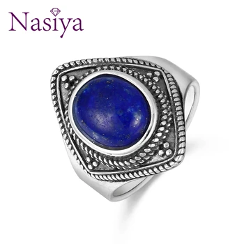 Nasiya Vintage 8x10MM Naturlige Oval Lapis Ringe 925 Sølv Fine Smykker Til Kvinder, Jubilæum Part, Sten, Sølv Smykker Gave