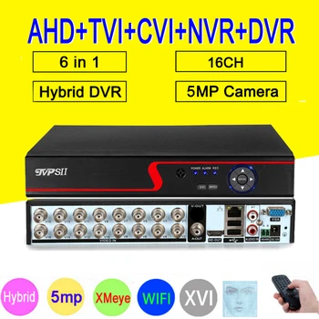 Red Panel 5MP Xmeye Auido H. 265+ Hi3531D 16 Kanal 16CH 6 i 1 Wifi Hybrid XVI NVR CVI TVi AHD CCTV DVR Sikkerhed Video-Optager