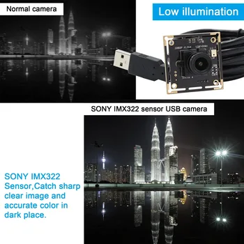 1080P Full HD SONY IMX322 Lav belysning på 0,01 Lux CMOS H. 264 AEC AEB-AGC Støtte CCTV PCB Board USB-Kamera Modul med Lyd
