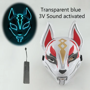 Halloween Lys maske Prom Cosplay Fox Maske Japansk Maske Lysende LED-Maske med 3V Lyd aktiveres Controller Glød Part Rekvisitter