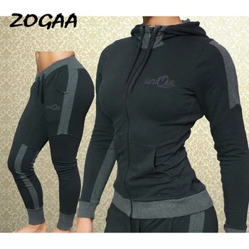 ZOGAA Sætter Kvinder Outfits To Stykke Hætteklædte Sweatshirts og Bukser Solid Slank Casual Suits Træningsdragter Fashion Sport for Alle-match Smarte Nye