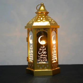 EID Mubarak Metal Lanterne LED Nat Lys Ramadan Hjem Dekoration EID Gaver til Soveværelse Indretning Muslimske Part Forsyninger Lampe
