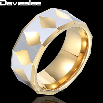 Davieslee Facetteret Band Ring Herre Drenge Poleret Wolfram Carbide Guld Sølv Farve 8mm DTR02
