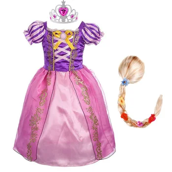 Børn Rapunzel Dress Sammenfiltrede Fantasy Kostume Piger, fødselsdagsfest Maskerade Aften Kjole Rapunzel Parykker og Prinsesse Tilbehør